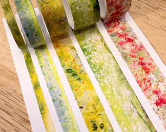 Botanical Lush Green Garden Washi Tapes in a Neo-Impressionist Style in Various Mixed Sizes