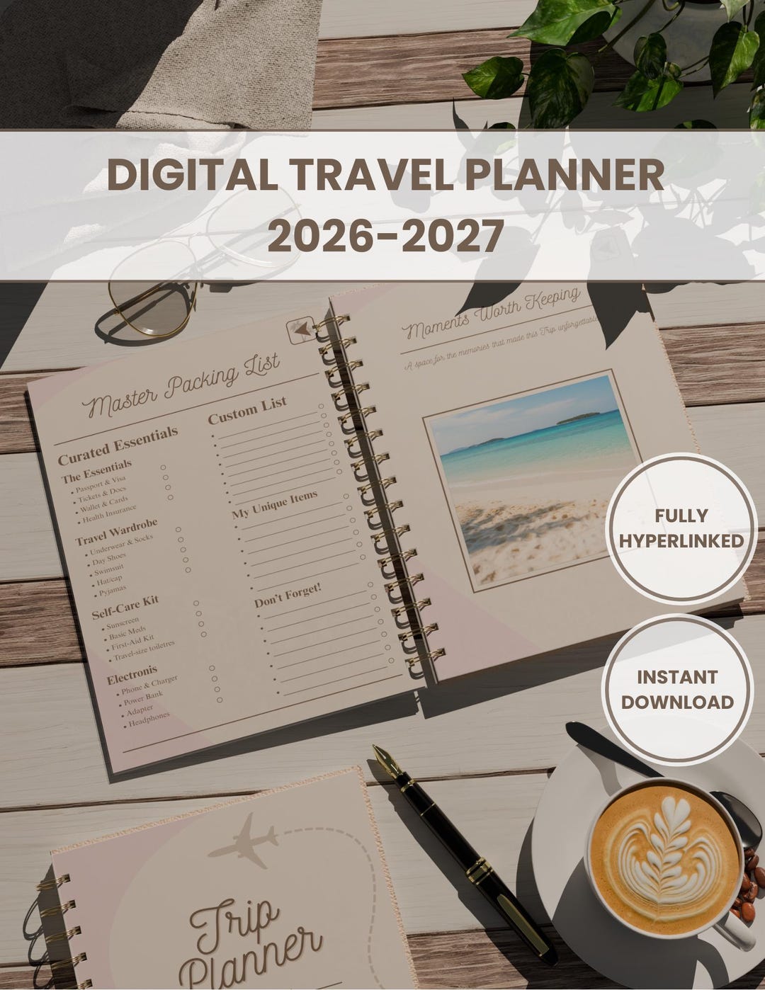 Digital Printable Travel Planner 2026 2027 Fully Hyperlinked Packing Il Rxah 