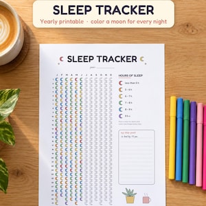 Utskrivbar sömntracker, årlig sömnlogg, sömndagbok i pixlar, hälsosida, bullet journal-insats, direktnedladdning