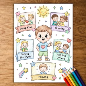 Cosa rende felice Dio? Pagina da colorare stampabile, Attività per bambini sulla fede cristiana, Lavoretto fatto a mano per la scuola domenicale, Download della Bibbia