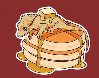 Crested Gecko pancake sticker, reptile vinyl sticker, waterproof dishwasher, safe matte die cut