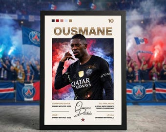 Poster Ousmane Dembele PSG : oeuvre d'art murale football personnalisée (téléchargement numérique)