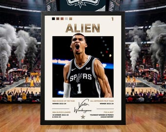 Póster de Wembanyama, arte de pared de baloncesto, impresión de jugador de los San Antonio Spurs de la NBA, decoración para habitación infantil, regalo deportivo