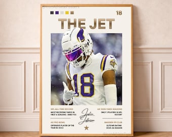 Affiche de Justin Jefferson football art mural Minnesota Vikings joueur de la NFL impression chambre d'enfants cadeau pour garçons téléchargement numérique