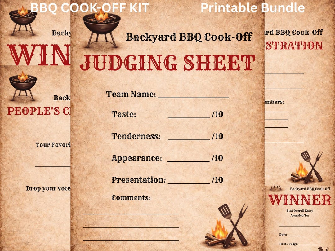 Backyard BBQ Cook-off Printable Kit, Judging Sheet, Registration, Vote ...