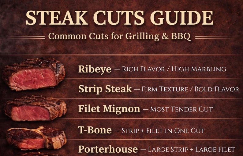 Steak Cuts Guide Poster, Grilling BBQ Reference Chart (digital Download ...