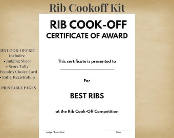 Rib Cook-Off Kit | BBQ Competition Judging Sheets, Score Cards (Digital Download)