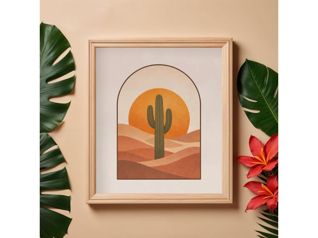 Boho Cactus Desert Wall Art Printable, Saguaro Cactus Sunset Print ...