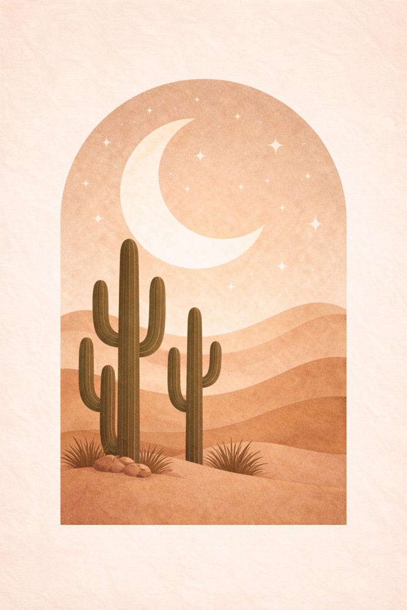 Boho Cactus Desert Wall Art Printable, Saguaro Cactus Sunset Print ...