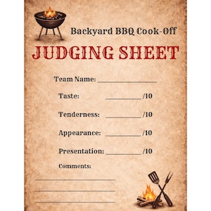 Backyard BBQ Cook-Off Judging Sheet | Competition Score Card (Digital Download)
