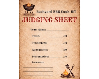 Backyard BBQ Cook-Off Judging Sheet | Competition Score Card (Digital Download)