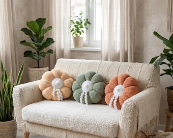 Cojín de calabaza hecho a mano con aguja de punzón – Decoración bohemia para el hogar – Bonito cojín para habitación infantil