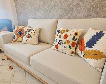 Funda de almohada con diseño floral de aguja perforada hecha a mano - Cojín con diseño floral de aguja perforada / Cojín acogedor hecho a mano - Cojín bohemio con diseño floral de aguja perforada