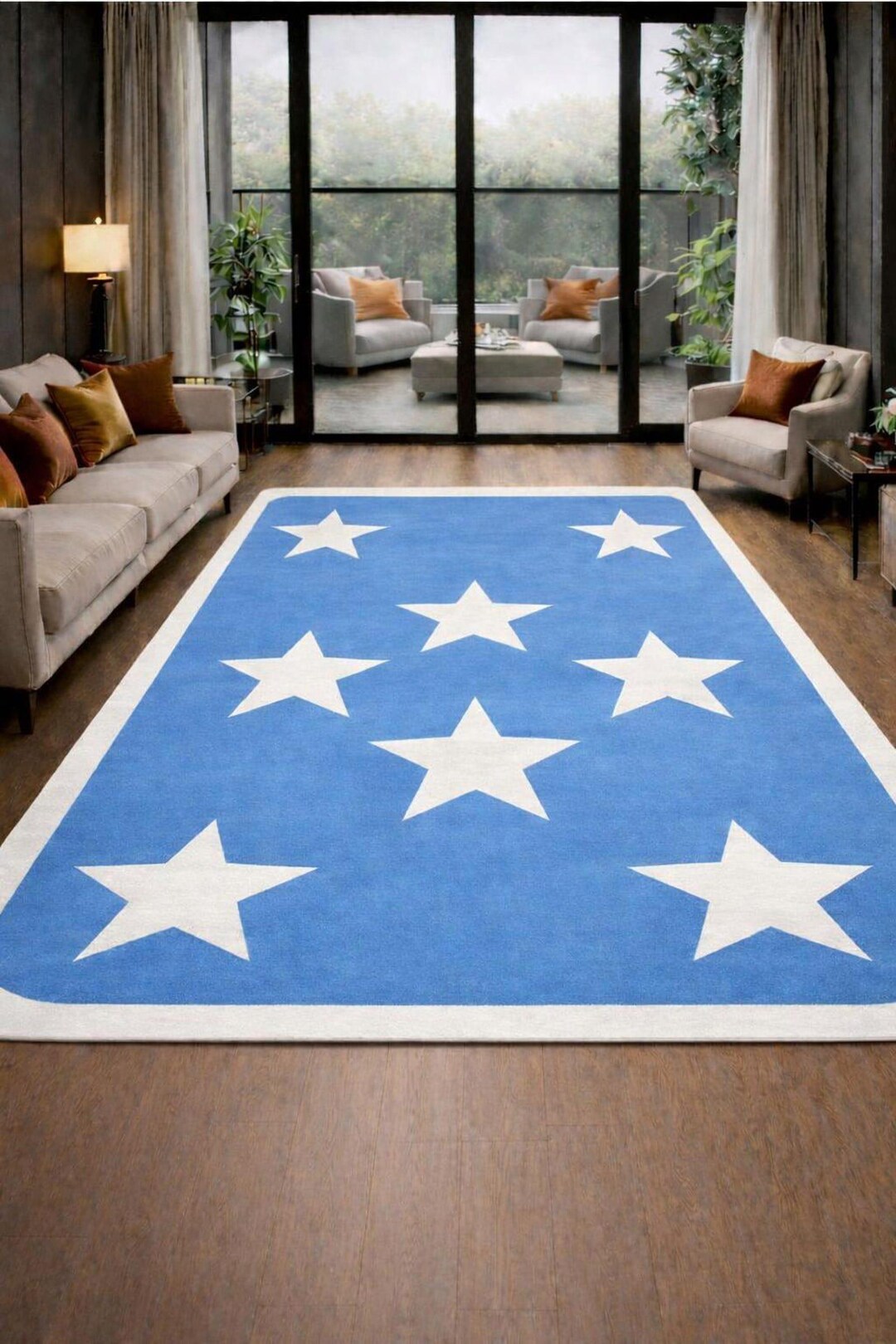Aplinestars Rug Hand Tufted Wool Blend Star Area Rug, Blue White Kids Room Carpet - Etsy