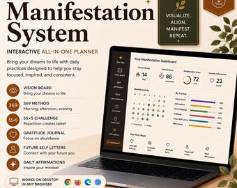 Interactive Manifestation System — Vision Board, 369 Method & Gratitude Journal