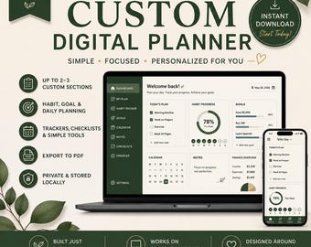 Custom Digital Planner | Basic Interactive HTML Tracker, Habit & Goal Organizer (Personalized)