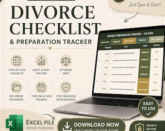 Divorce Checklist Excel — Financial Organizer, Asset & Debt Tracker for Attorney Prep