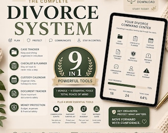 Divorce complet États-Unis 2026 | Agenda, liste de contrôle, calendrier de conservation, scripts de communication, finances, système tout-en-un