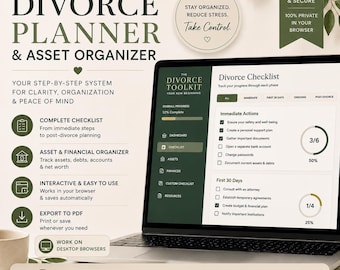 Divorce Checklist & Asset Organizer — Financial Planner, Separation Binder