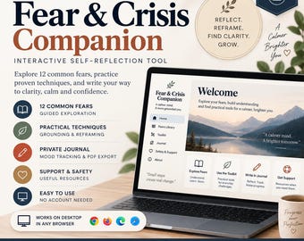 Fear & Anxiety Self-Reflection Companion — Interactive Journal, Grounding Toolkit, Digital Wellness Planner