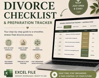 Australia Divorce Checklist — Financial, Superannuation & Property Settlement (Excel)