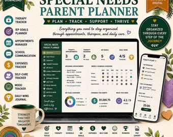 Agenda pour parents ayant des besoins spéciaux | Autisme, IEP, Therapy Tracker (Exportation PDF)