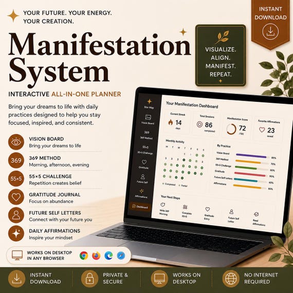 Interactive Manifestation System — Vision Board, 369 Method & Gratitude Journal