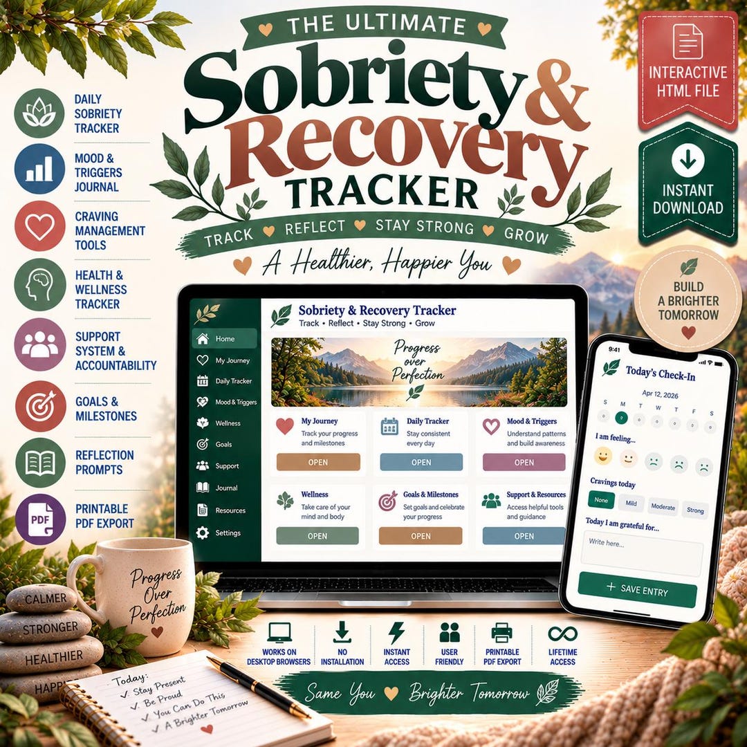 The Recovery Graph Sobriety & Recovery Tracker — Daily Check-in Journal, Trigger Log ...