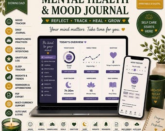 Mental Health & Mood Journal — Self-Care, Gratitude, Wellness Tracker