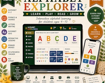 Jeu interactif d'explorateur d'alphabets pour enfants | Activités d'apprentissage des lettres (téléchargement numérique)
