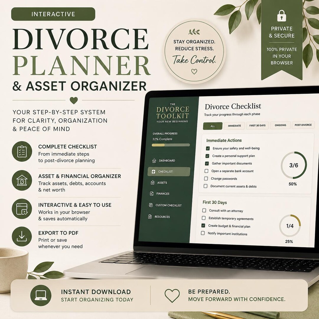 Simple Divorce Checklist.pdf Divorce Checklist 2026 & Asset Organizer | Financial Divorce Planner ...