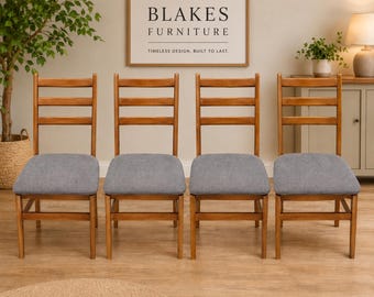 4 x Solid Oak Dining Chairs – Custom Upholstered Seat – Handmade UK – Dining Room Furniture