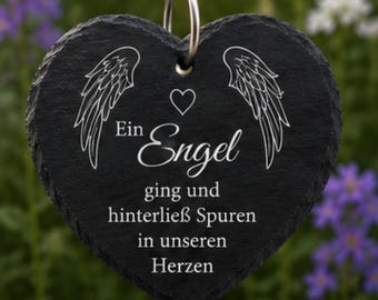 Grabschmuck Herz Schiefer | Grabstecker mit Trauerspruch | Wetterfeste Grabdeko | Gedenkherz | Friedhof Deko | Trauergeschenk