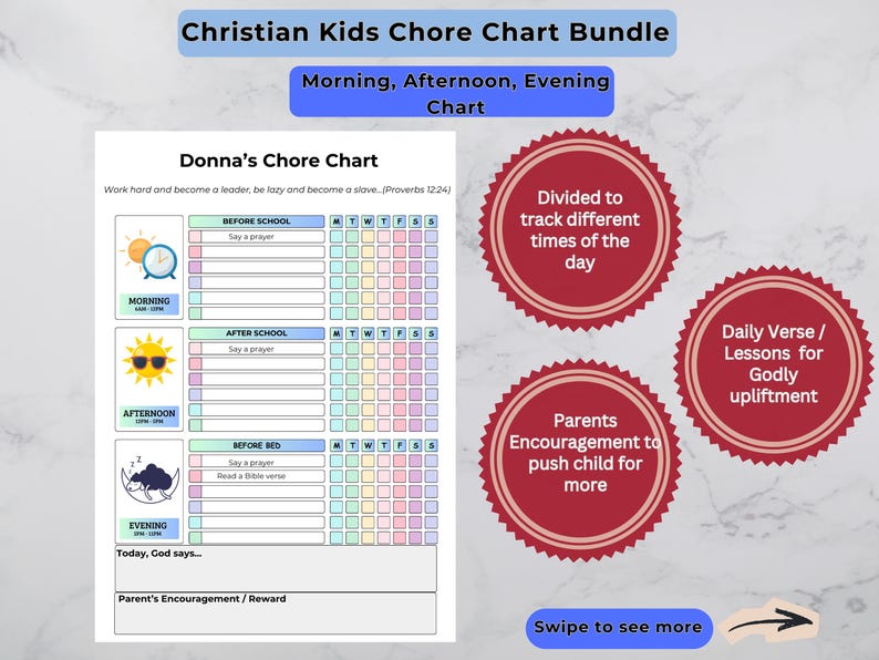 Christian Kids Chore Chart, Daily Routine Planner, Faith Worksheet ...