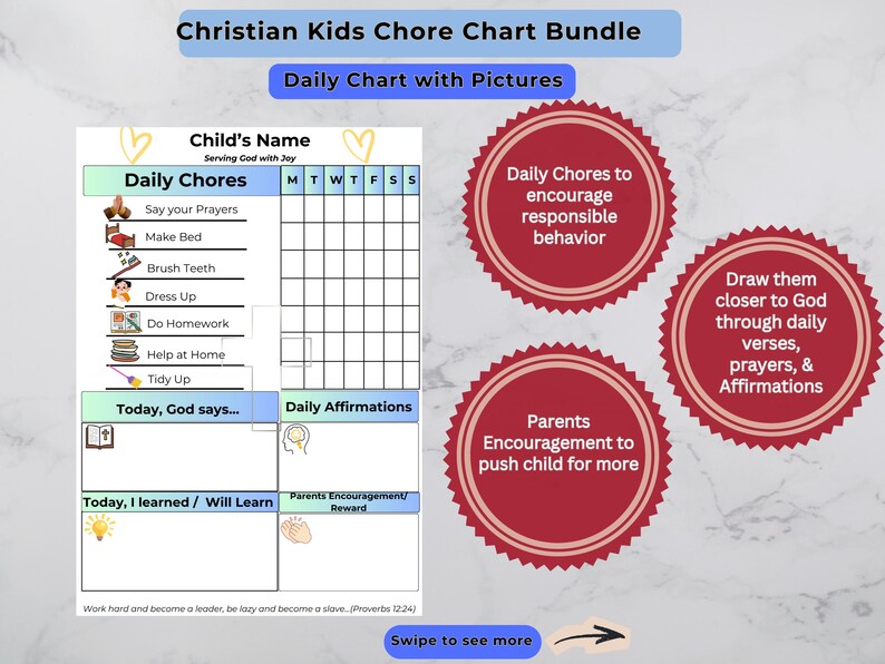 Christian Kids Chore Chart, Daily Routine Planner, Faith Worksheet ...