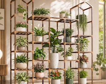 Soporte de madera para plantas para decoración de interiores y exteriores / Estante esquinero de varios niveles para plantas para decoración del hogar / Soporte alto para plantas y flores
