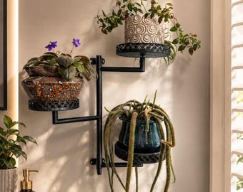 Estantería giratoria de 3 niveles para plantas, soporte para plantas de ventana / estante metálico de pared para plantas de interior, decoración del hogar.