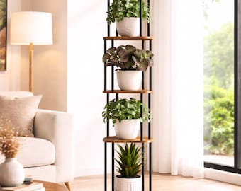 Soporte alto para plantas de esquina de interior / Estantería de madera de 5 niveles para exhibición de plantas, decoración del hogar