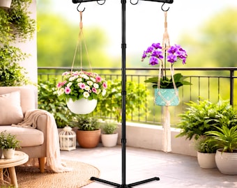 Soporte alto de metal para colgar plantas / 8 ganchos para interior y exterior