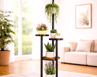 Soporte alto de madera de 4 niveles para plantas / Soporte metálico para plantas de interior, decoración del hogar