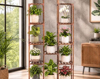 Soporte para plantas de 13 niveles para decoración de interiores y exteriores / Estante grande para plantas con capacidad para varias plantas / Estante grande de madera para plantas para la decoración del hogar