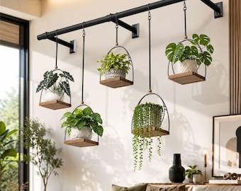 Varilla de hierro resistente de 80 pulgadas para colgar plantas / Soporte metálico para plantas de ventana, barra para plantas de montaje en pared para ventanas