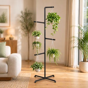 Tall Metal Hanging Plant Stand – Adjustable Indoor Outdoor Display Holder