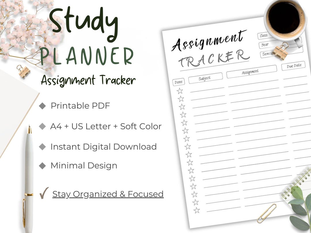 Minimal Study Planner, Assignment Exam Tracker, A4 US Letter (digital ...