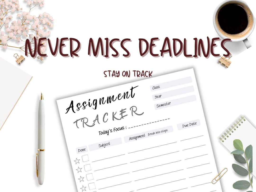 ADHD Assignment Tracker Printable for Students, Homework Planner PDF ...