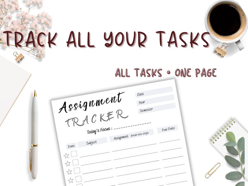 ADHD Assignment Tracker Printable for Students, Homework Planner PDF ...