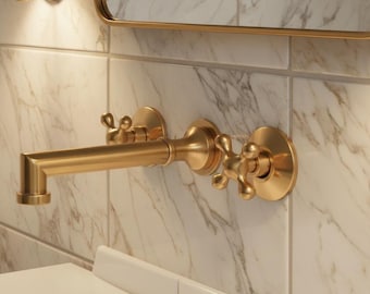 Unlacquered Brass Wall Mount Faucet – Solid Moroccan Bathroom Tap