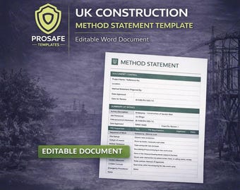 Plantilla de declaración de método de construcción del Reino Unido (Word/Documento RAMS editable/Plantilla de seguridad del sitio del contratista)