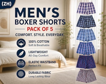 Mens Boxer Shorts Multipack, Cotton Underwear Men, Breathable Comfortable Boxers, Mens Lounge Shorts, Summer Casual Shorts UK