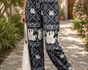 Elephant Pants Unique Thai Harem Pants Women - Hippie Pants For Yoga Summer Style Womens Clothing - Wide Leg Trousers Boho Indian Clothing